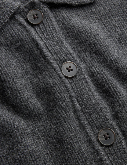 Collared Cashmere Cardigan-Charcoal Melange-3