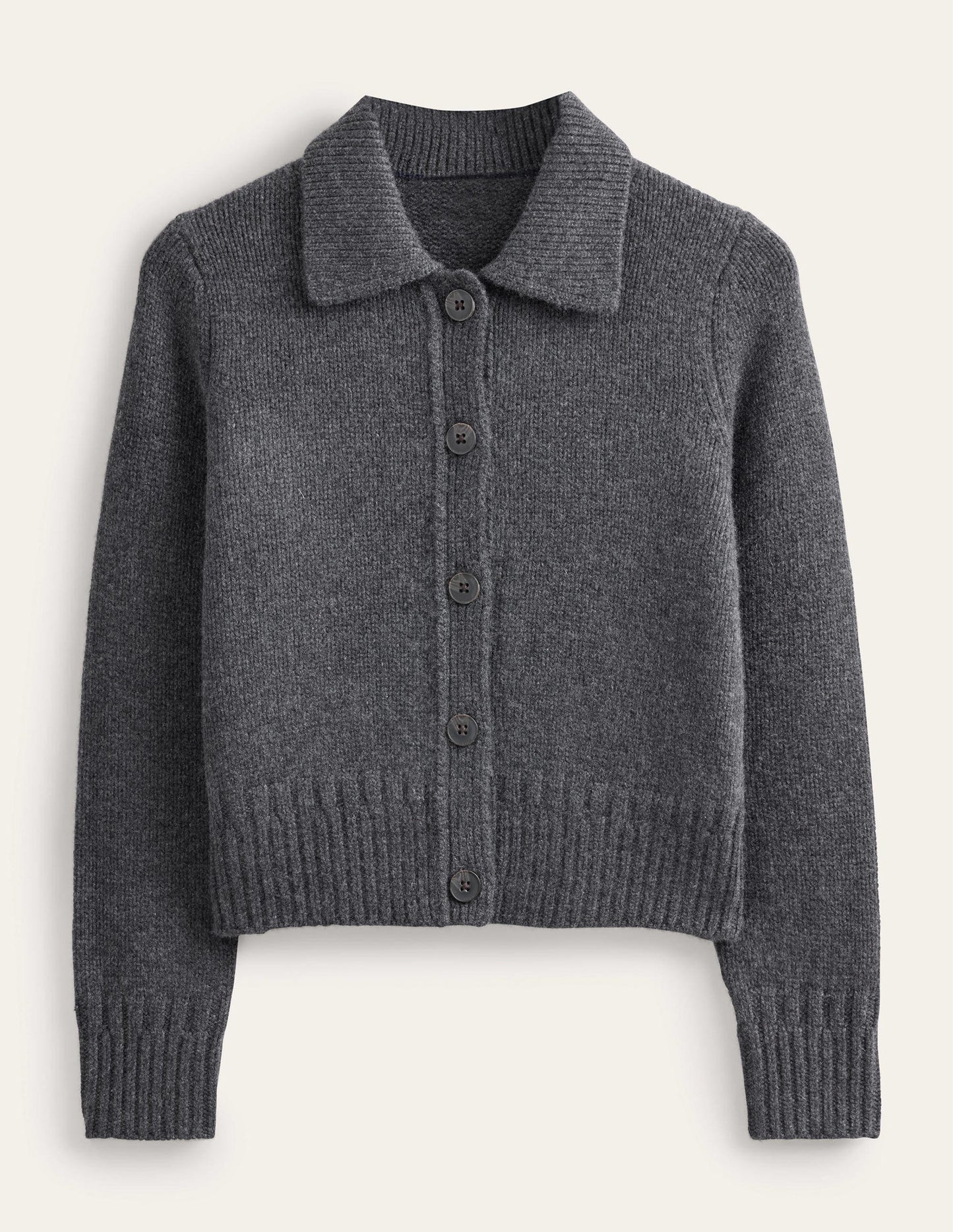 Collared Cashmere Cardigan-Charcoal Melange