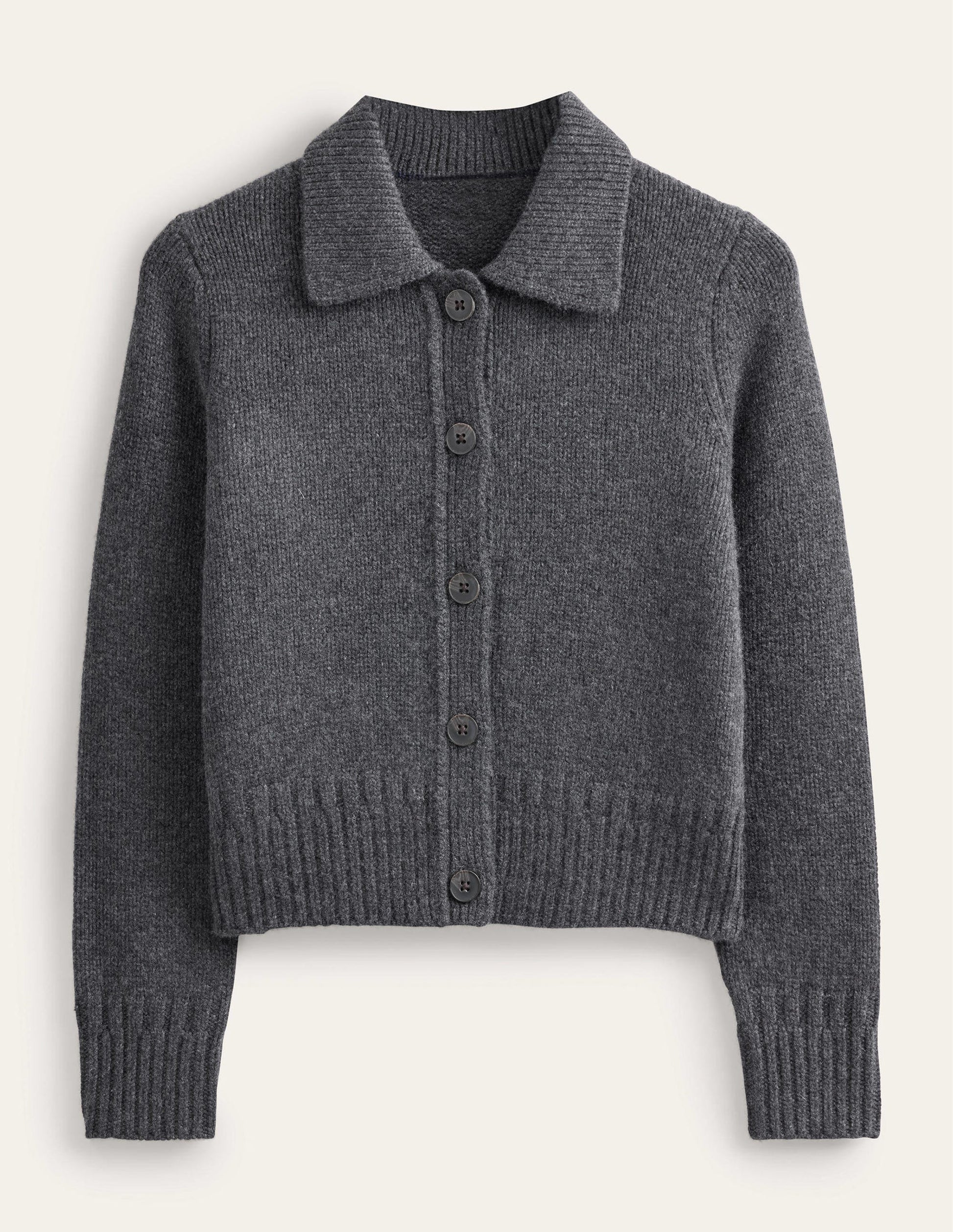Collared Cashmere Cardigan-Charcoal Melange-2