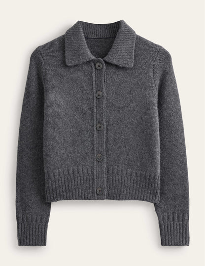 Collared Cashmere Cardigan-Charcoal Melange-2