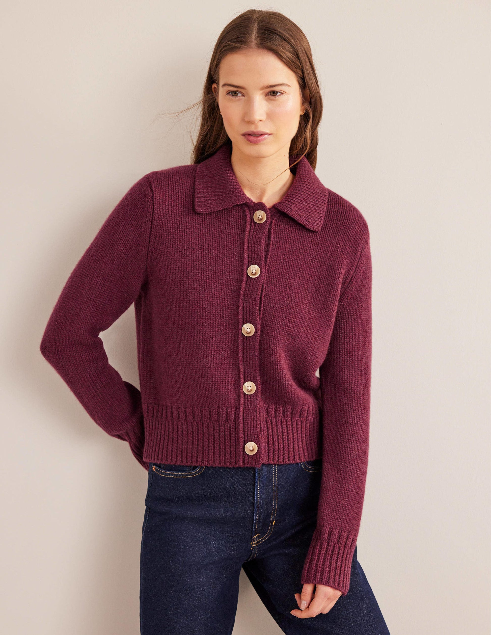 Collared Cashmere Cardigan-Mulled Wine Melange-1