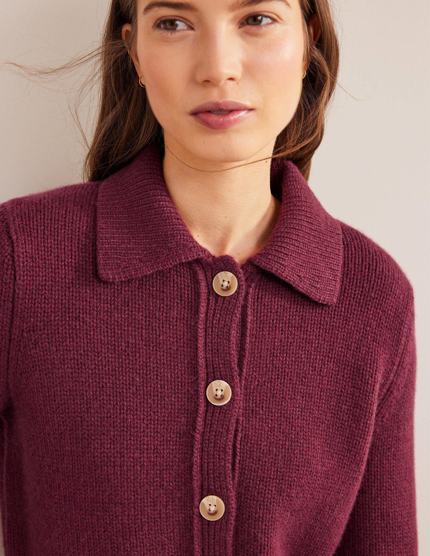 Collared Cashmere Cardigan-Mulled Wine Melange