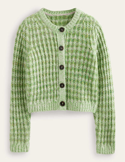 Wide Rib Fluffy Cardigan-Green Marl