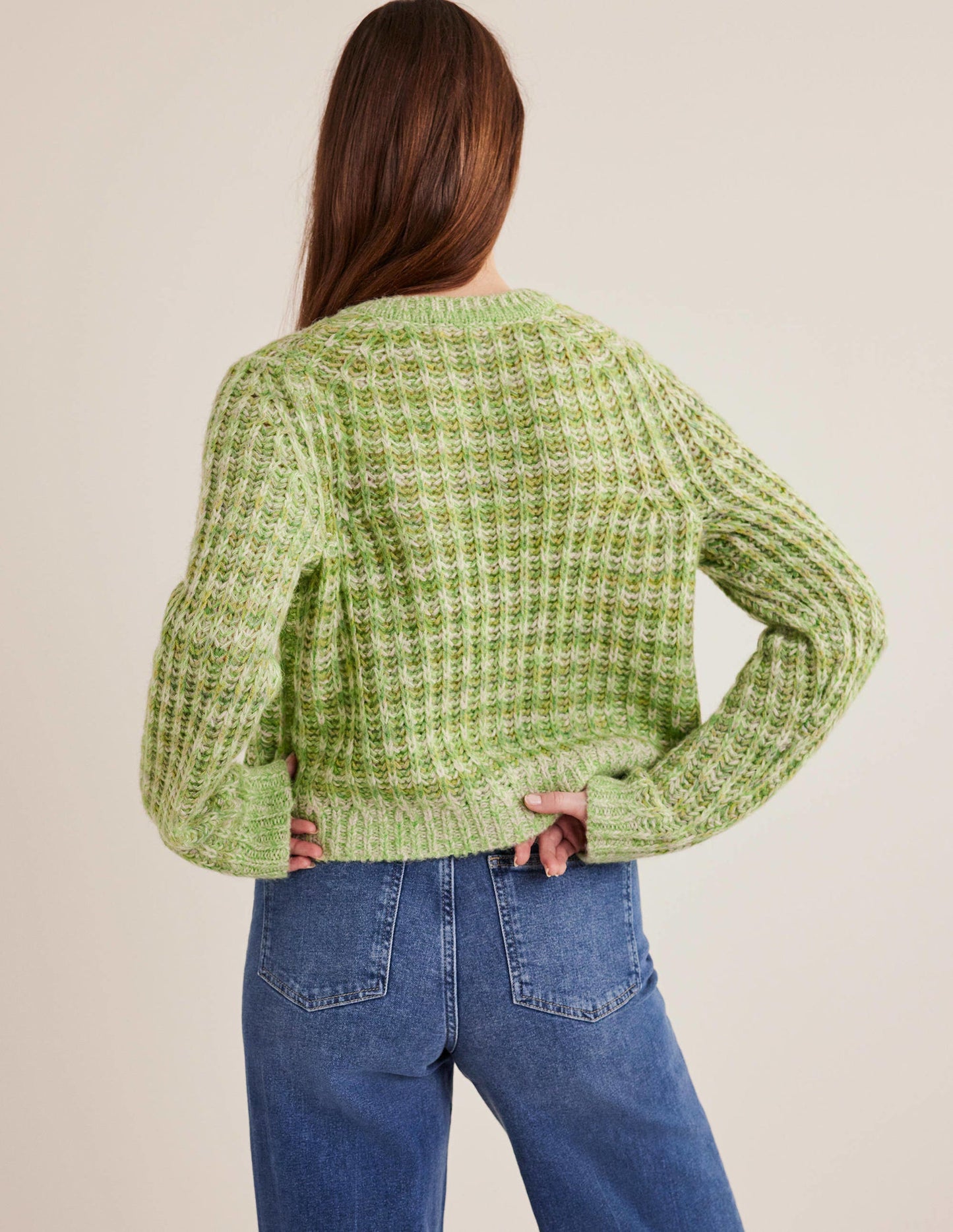 Wide Rib Fluffy Cardigan-Green Marl