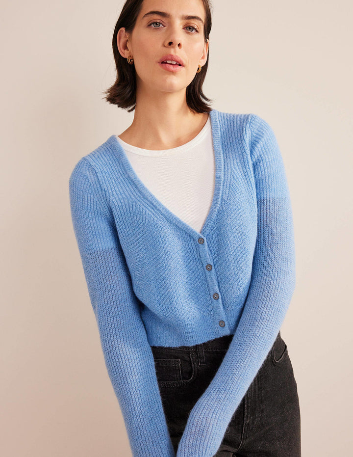 Cropped Fluffy Cardigan-Linseed