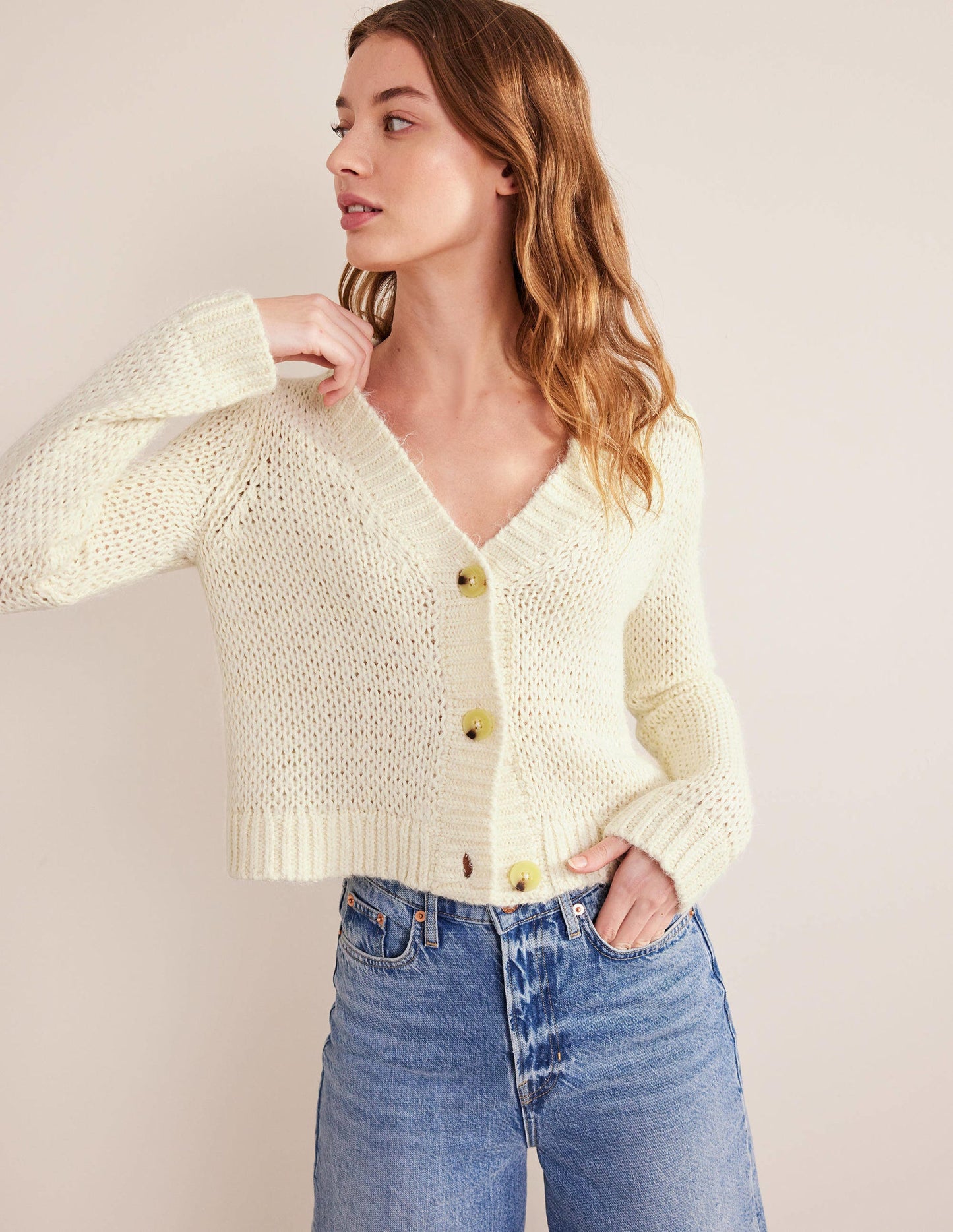 Fluffy Open Stitch Cardigan-Warm Ivory