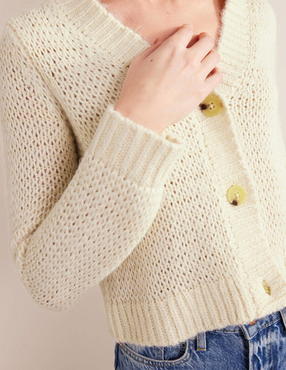 Fluffy Open Stitch Cardigan-Warm Ivory