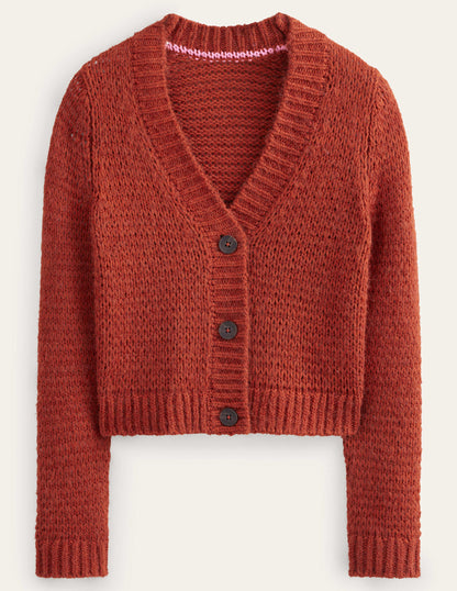 Fluffy Open Stitch Cardigan-Rust-5
