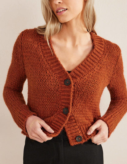 Fluffy Open Stitch Cardigan-Rust-2