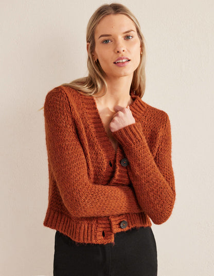 Fluffy Open Stitch Cardigan-Rust-4