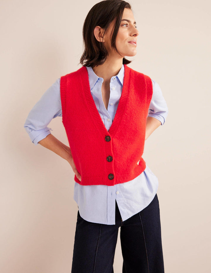 Cropped Fluffy Cardigan Tank-High Risk Red