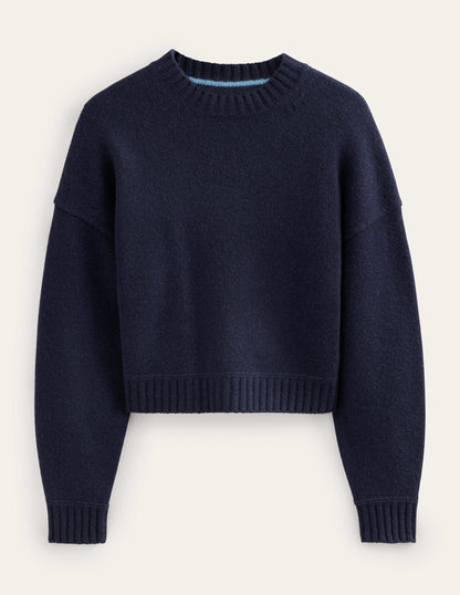 Brushed Wool Cropped Jumper-Navy-8