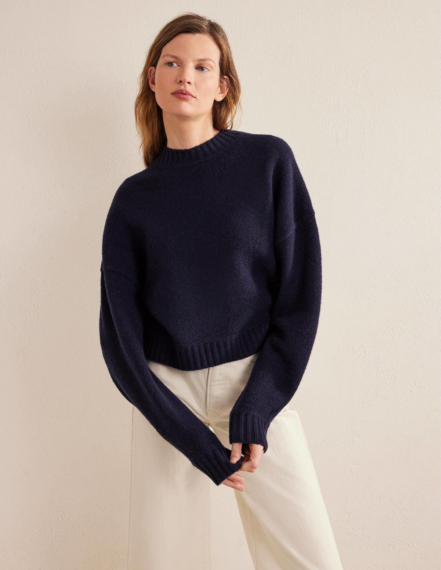Brushed Wool Cropped Jumper-Navy