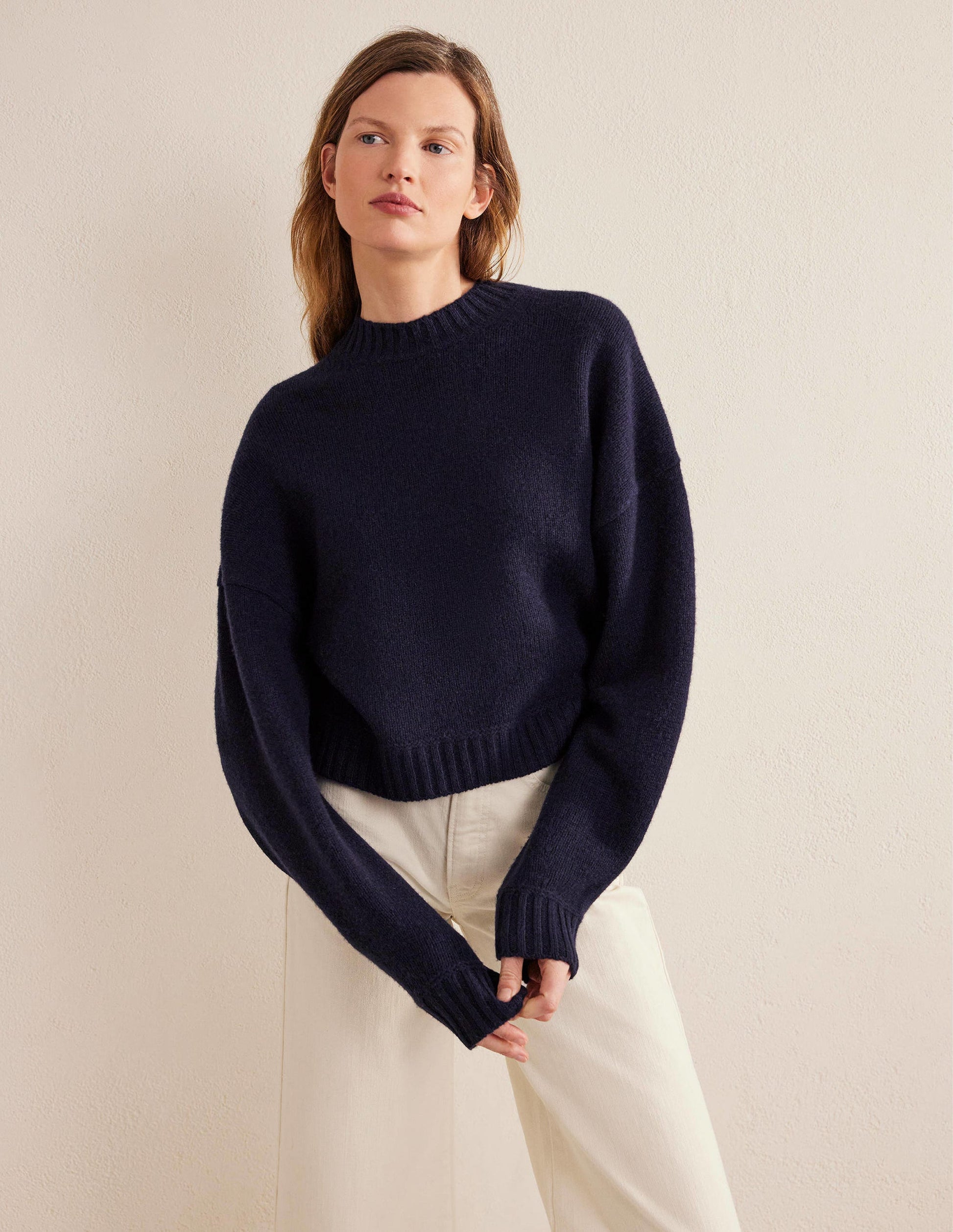 Brushed Wool Cropped Jumper-Navy-1