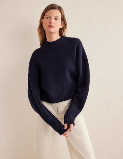Brushed Wool Cropped Jumper-Navy-1