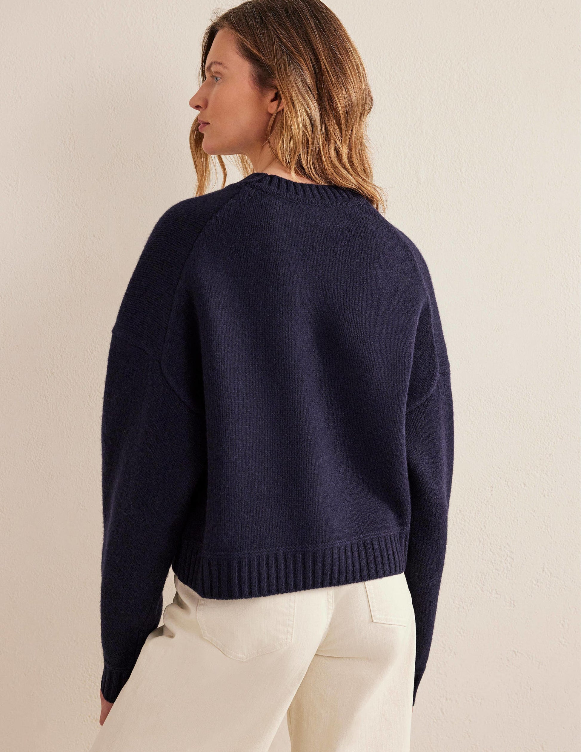 Brushed Wool Cropped Jumper-Navy-3