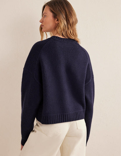 Brushed Wool Cropped Jumper-Navy-3