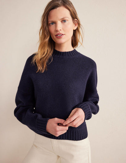 Brushed Wool Cropped Jumper-Navy-4