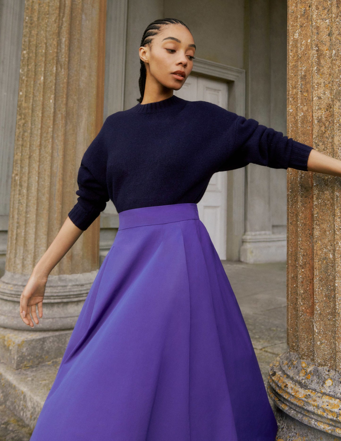 Brushed Wool Cropped Jumper-Navy