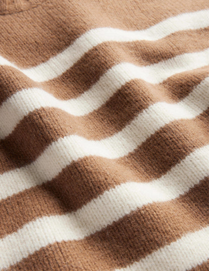 Brushed Wool Cropped Jumper-Teddy Bear, Ivory Stripe-7