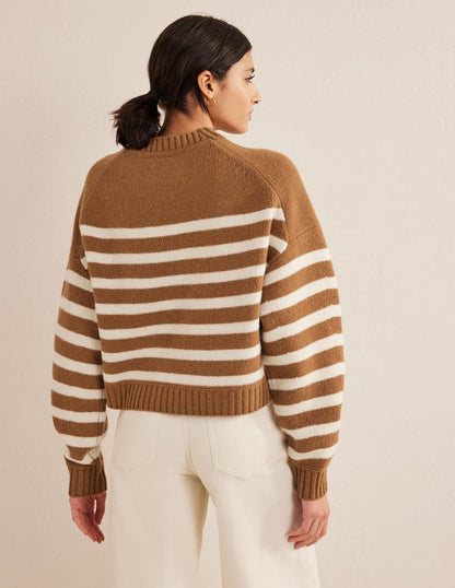 Brushed Wool Cropped Jumper-Teddy Bear, Ivory Stripe-3