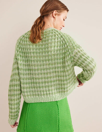 Wide Rib Fluffy Jumper-Green Marl-3