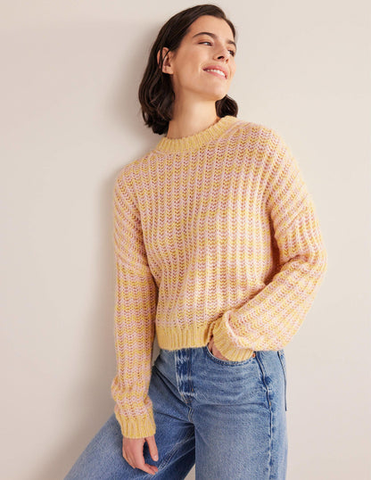 Wide Rib Fluffy Jumper-Yellow Marl
