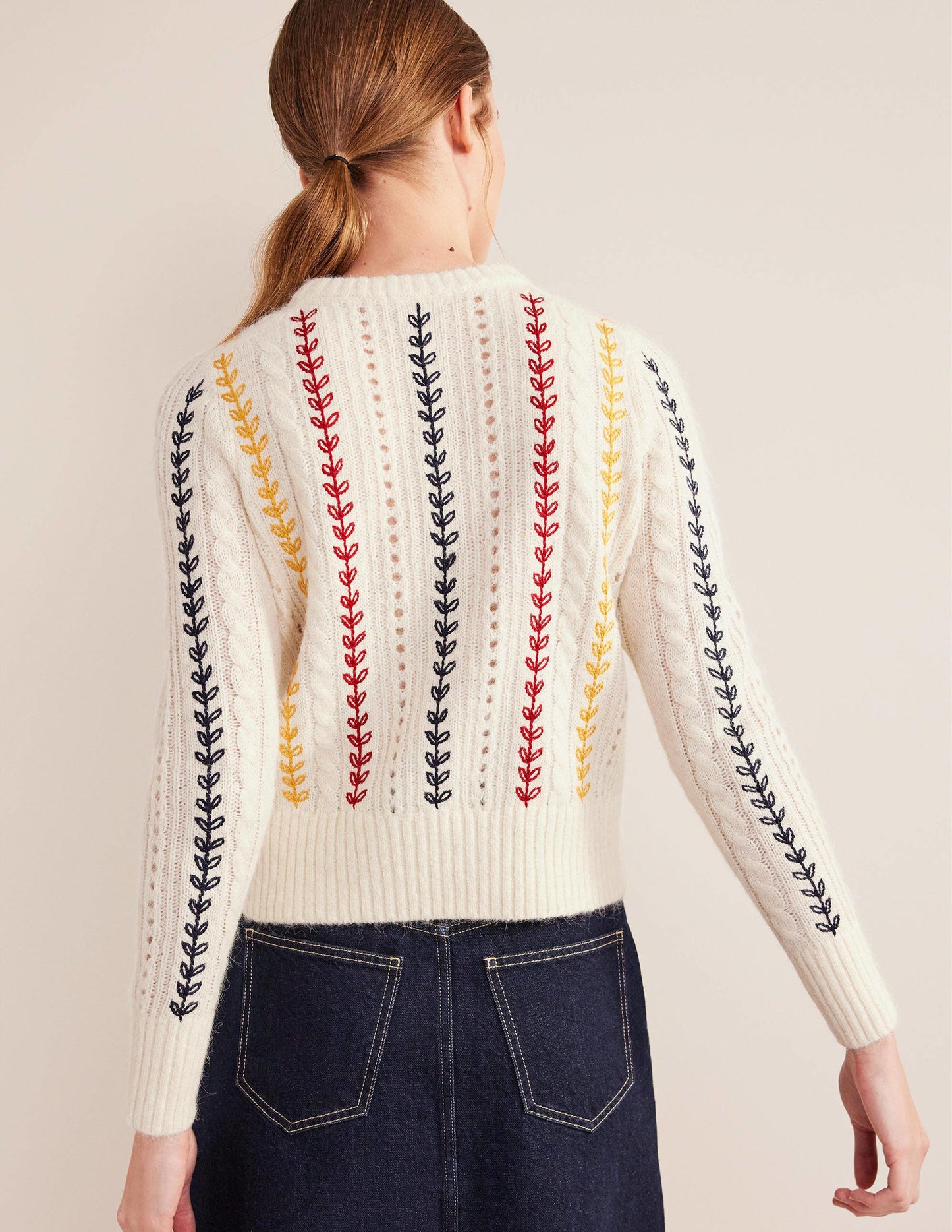 Fluffy Cable Embroidery Jumper-Warm Ivory