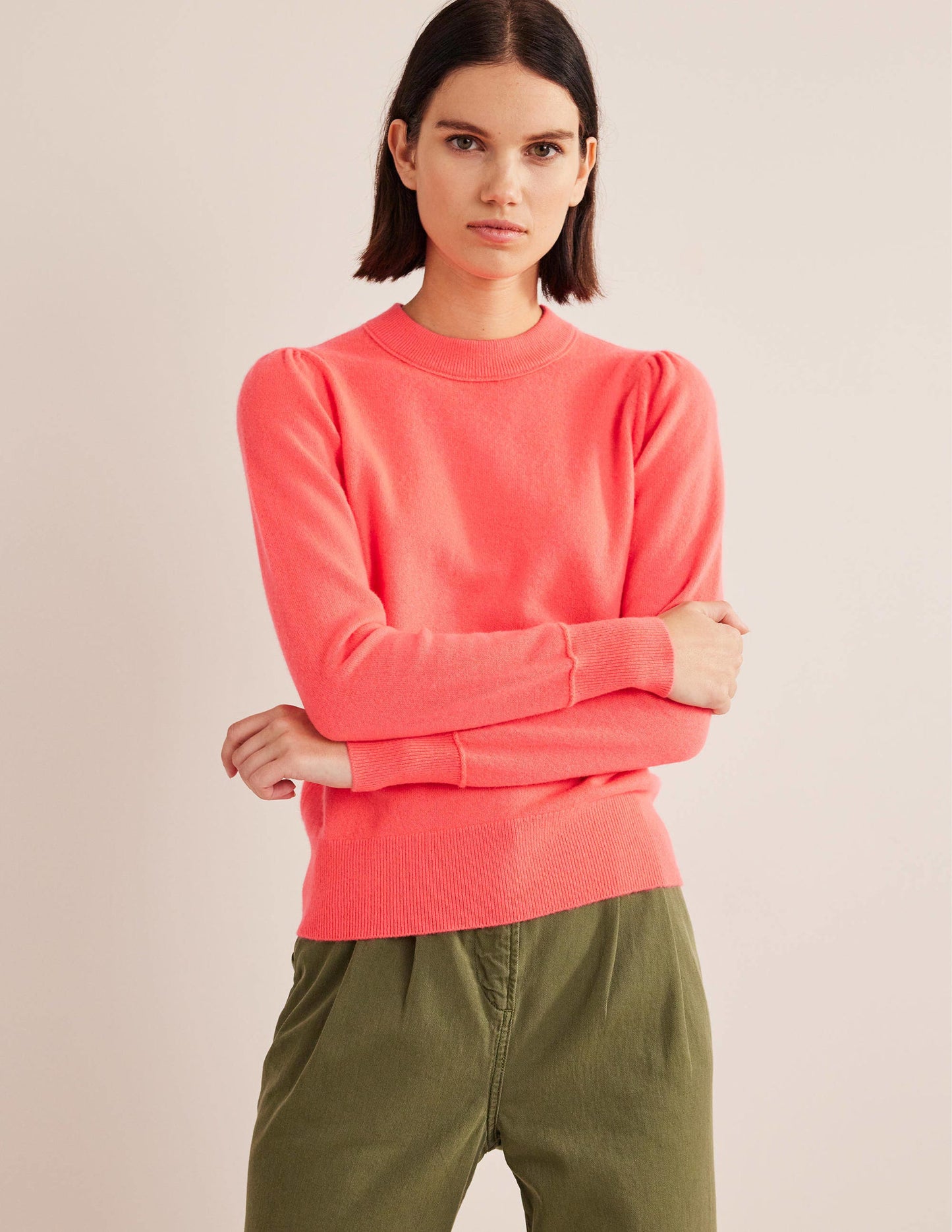 Cashmere Puff Shoulder Jumper-Bright Watermelon