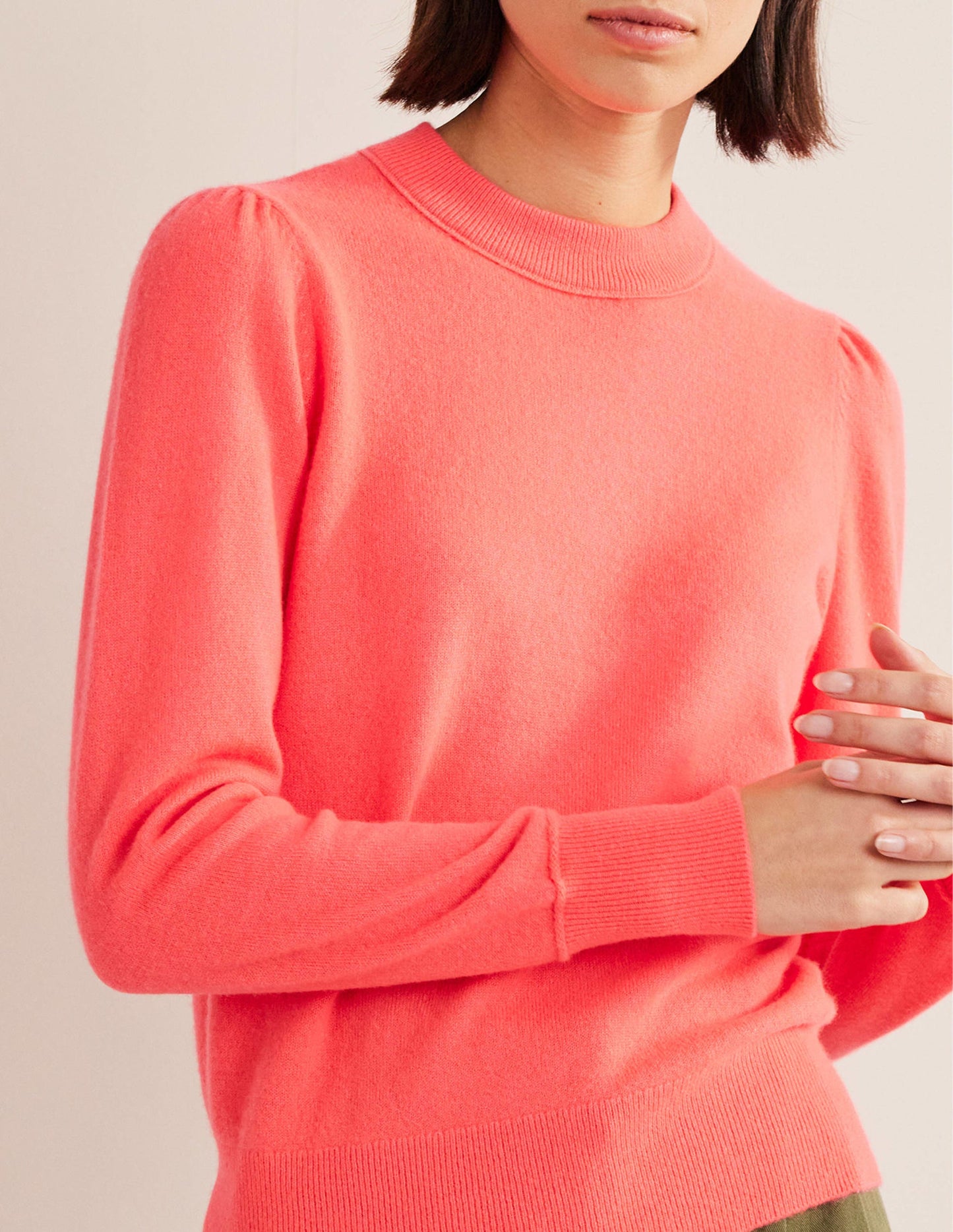 Cashmere Puff Shoulder Jumper-Bright Watermelon