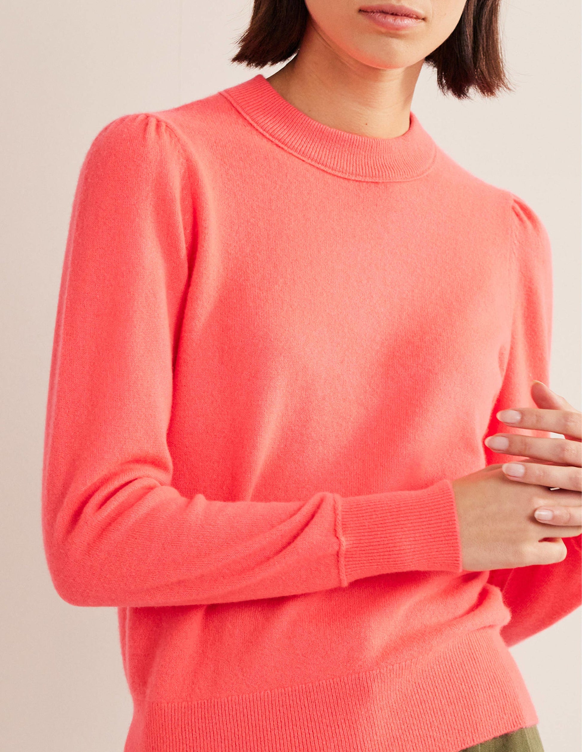 Cashmere Puff Shoulder Jumper-Bright Watermelon-2