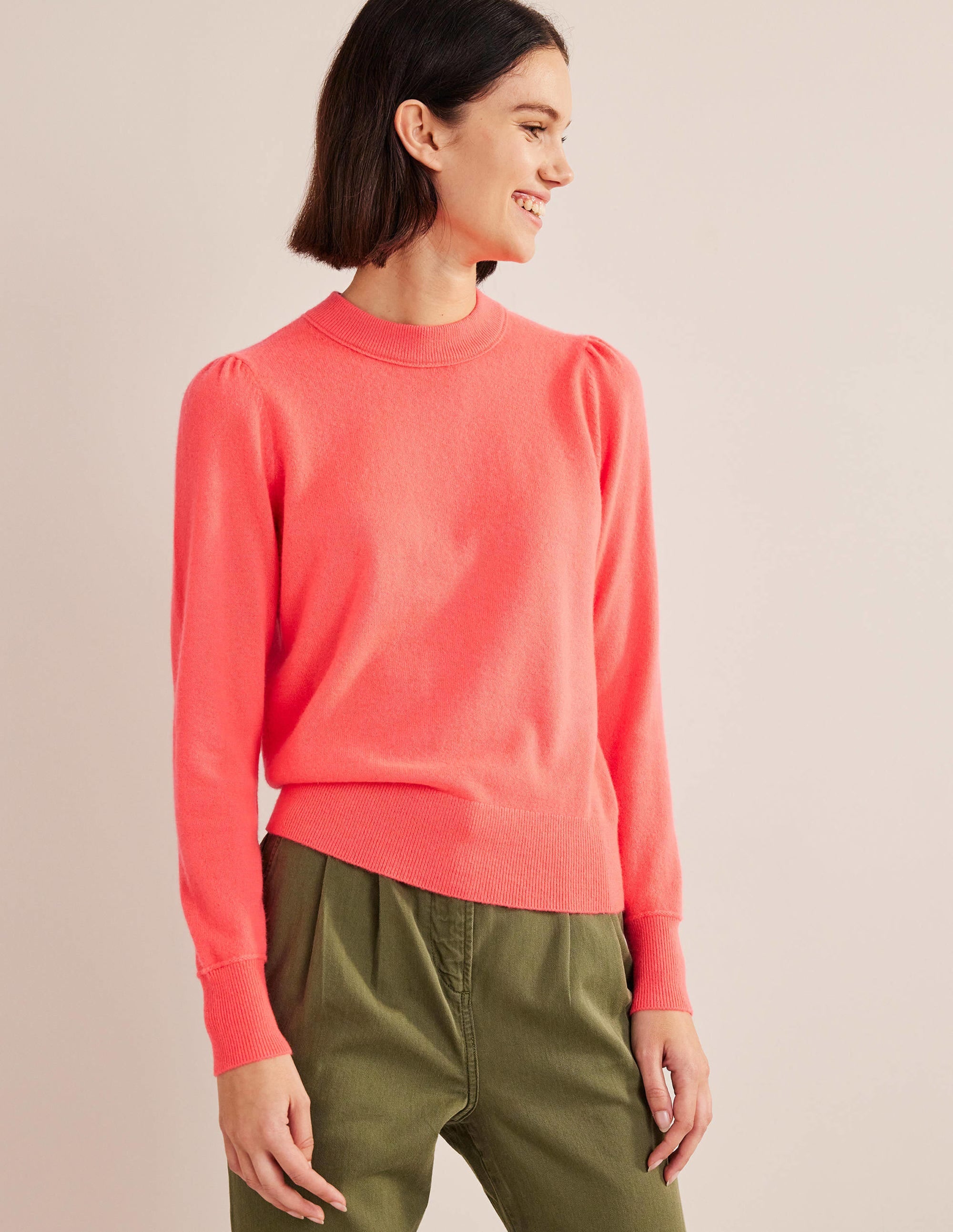 Cashmere Puff Shoulder Jumper-Bright Watermelon - Image 4