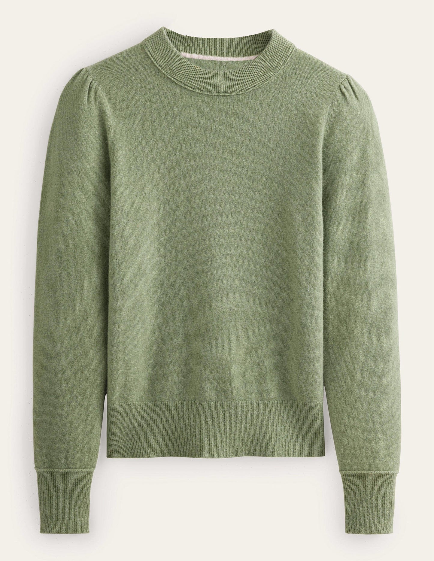 Cashmere Puff Shoulder Jumper-Stone Green