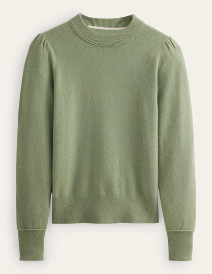 Cashmere Puff Shoulder Jumper-Stone Green-5