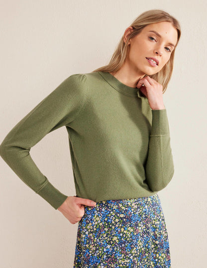 Cashmere Puff Shoulder Jumper-Stone Green-1