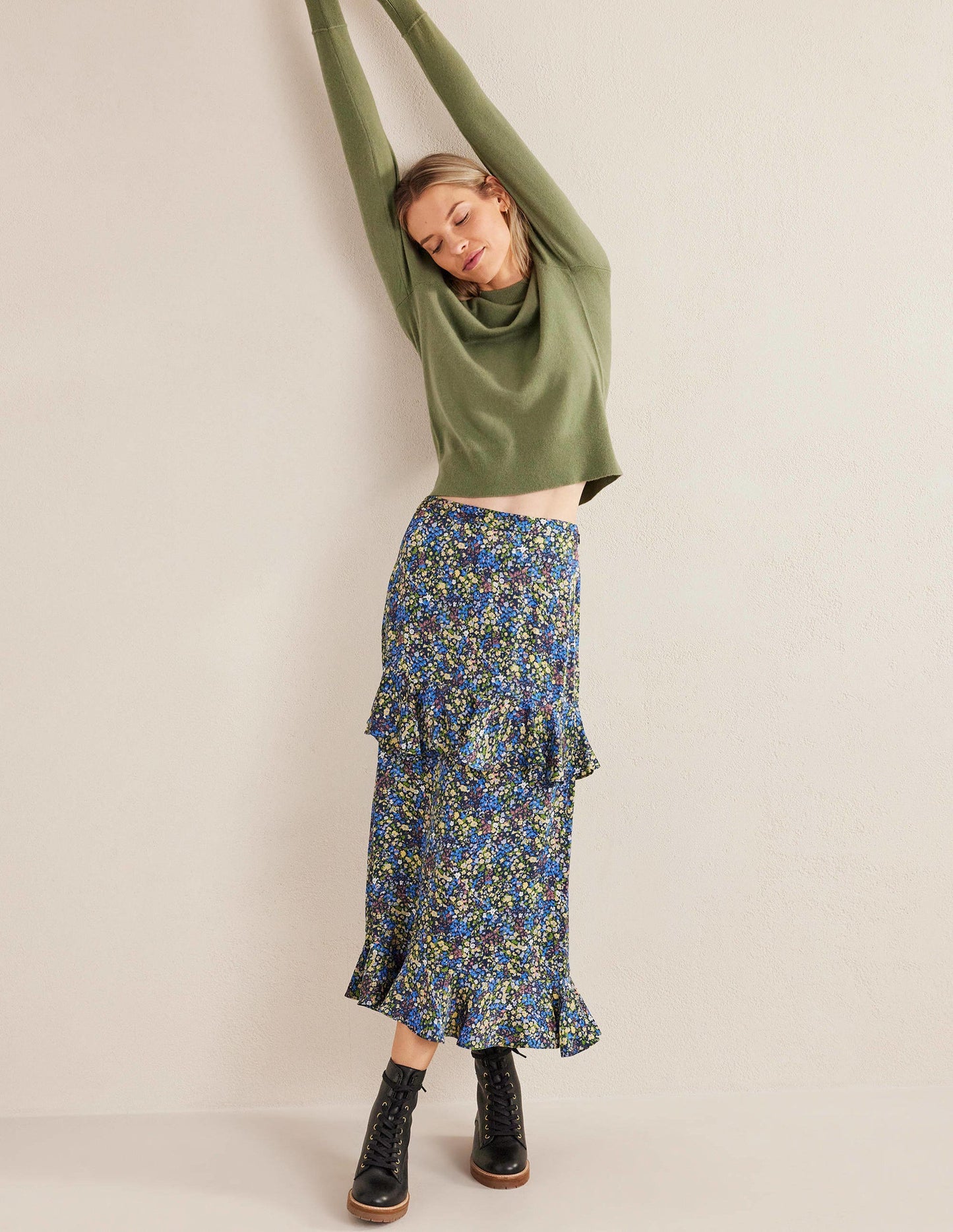 Cashmere Puff Shoulder Jumper-Stone Green