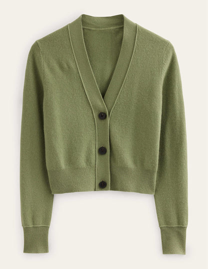Cashmere V-neck Cardigan-Stone Green-5