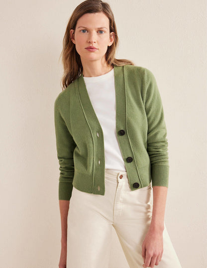 Cashmere V-neck Cardigan-Stone Green-1