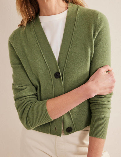 Cashmere V-neck Cardigan-Stone Green-4