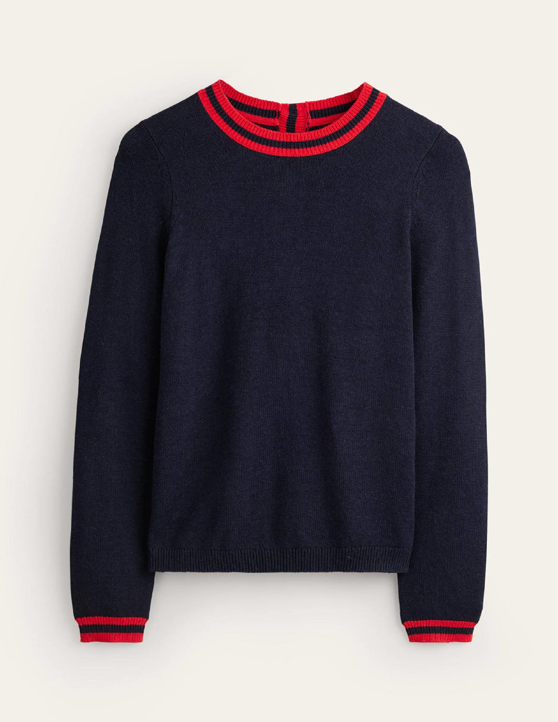 Cecily Button Back Jumper-Navy, Brand Stripe-5