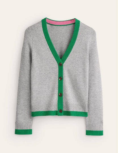 Alma Contrast Trim Cardigan-Grey Melange, Rich Emerald-5