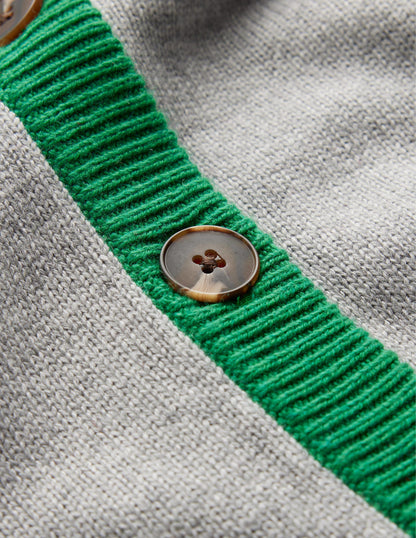 Alma Contrast Trim Cardigan-Grey Melange, Rich Emerald-6