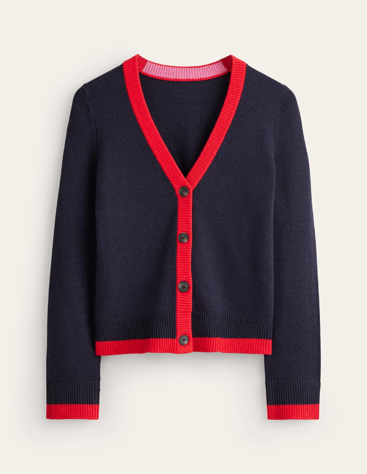 Alma Contrast Trim Cardigan-Navy, Post Box Red