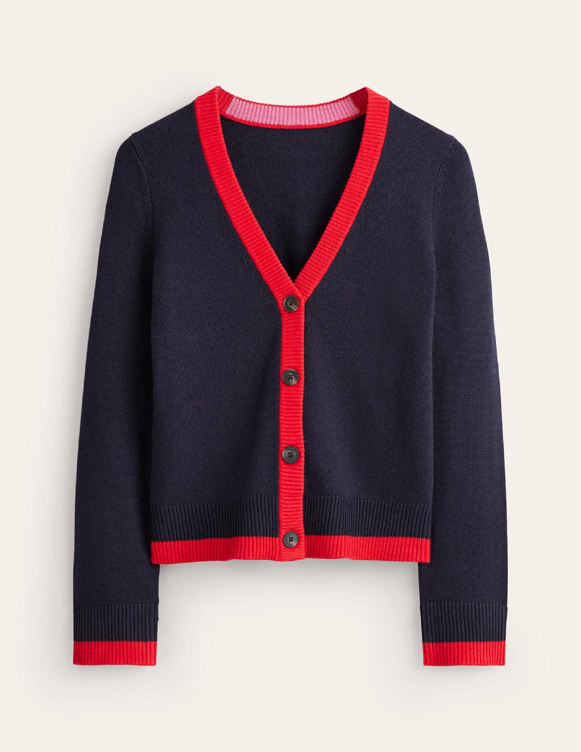 Alma Contrast Trim Cardigan-Navy, Post Box Red-5