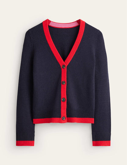 Alma Contrast Trim Cardigan-Navy, Post Box Red-5