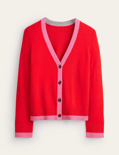 Alma Contrast Trim Cardigan-Post Box Red, Party Pink-6