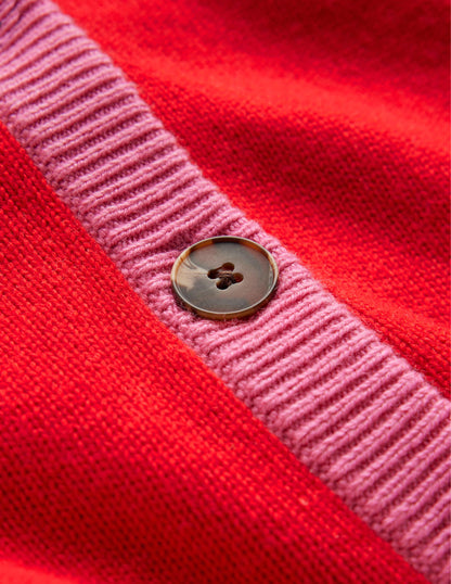 Alma Contrast Trim Cardigan-Post Box Red, Party Pink-7