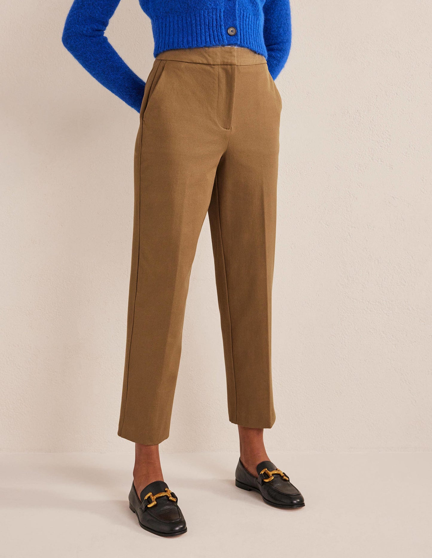 Bi-Stretch Tapered Trousers-Caramel Cream
