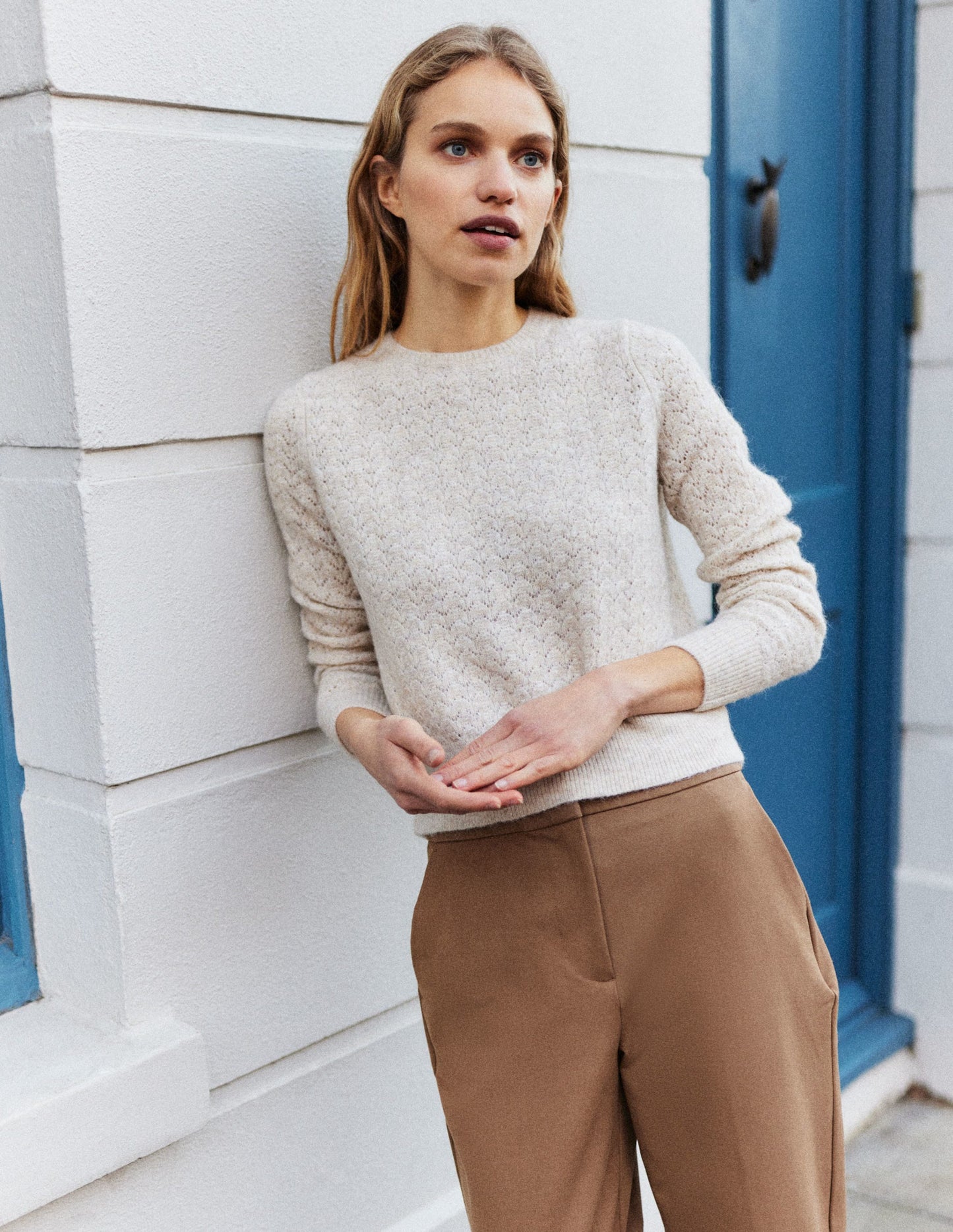 Bi-Stretch Tapered Trousers-Caramel Cream