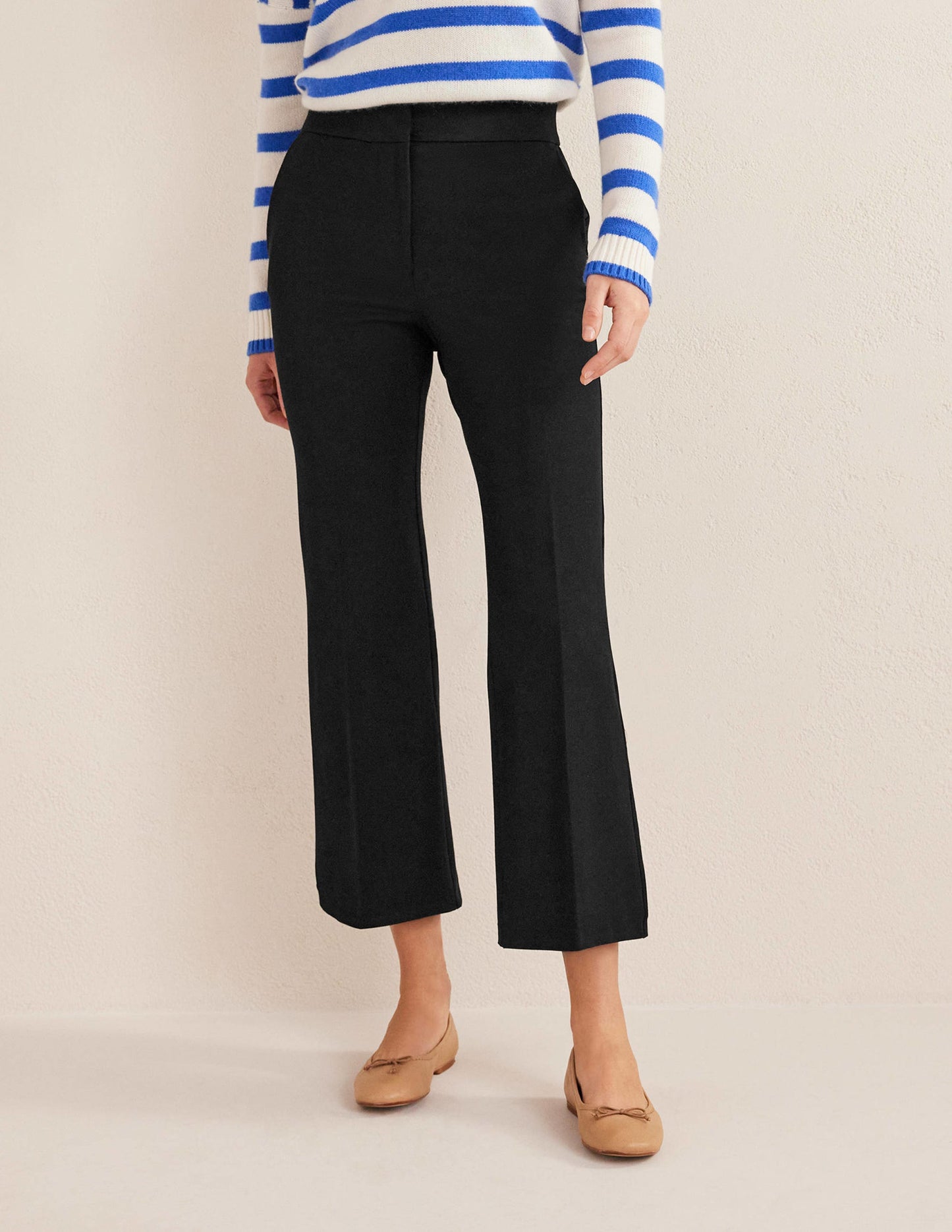 Bi-Stretch Crop Flare Trousers-Black